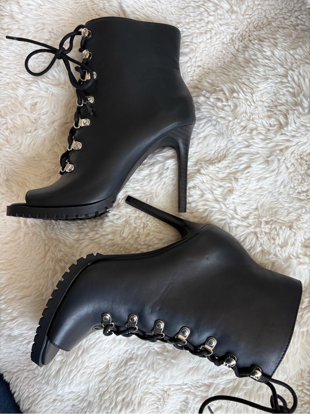 INC International Concepts Black Lace-Up Peep Toe Ankle Boots - Picture 4 of 11